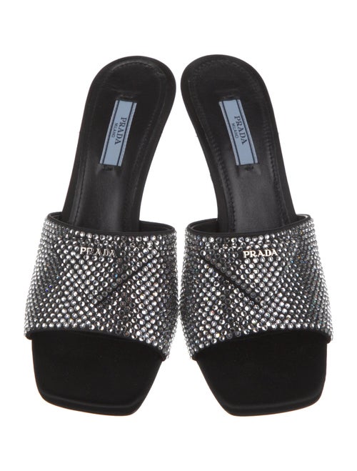 Prada Satin Crystal Embellishments Slides