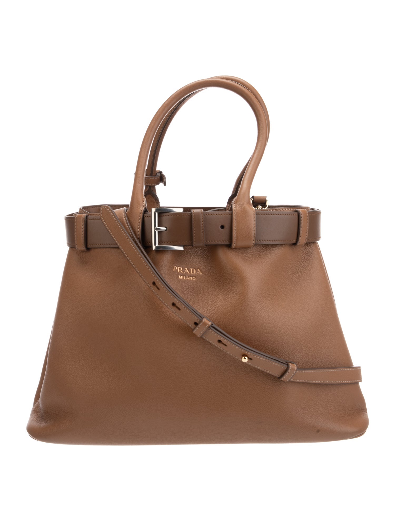 Prada Calf Leather Buckle Tote Large