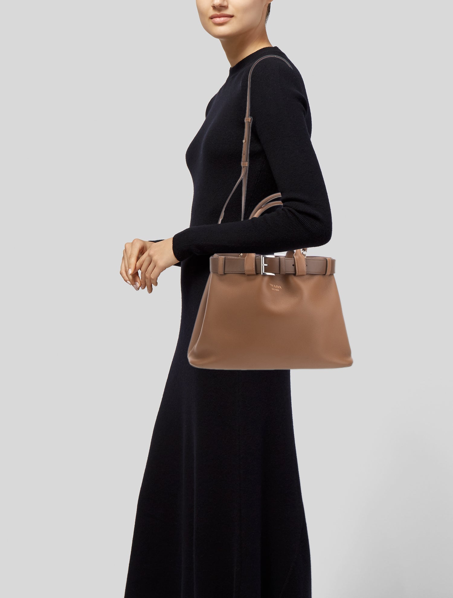 Prada Calf Leather Buckle Tote Large