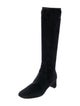 Prada Enameled Metal Triangle Suede Riding Boots