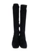 Prada Enameled Metal Triangle Suede Riding Boots