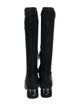 Prada Enameled Metal Triangle Suede Riding Boots