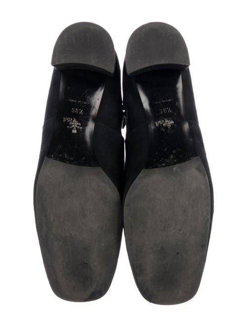 Prada Enameled Metal Triangle Suede Riding Boots