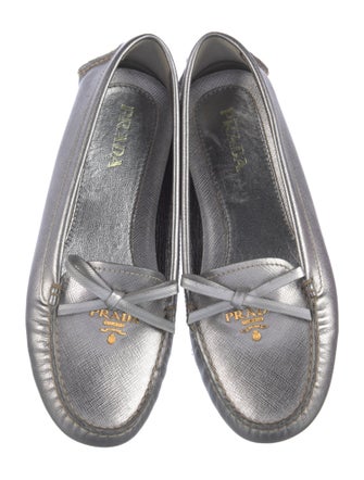 Prada Leather Bow Accents Loafers