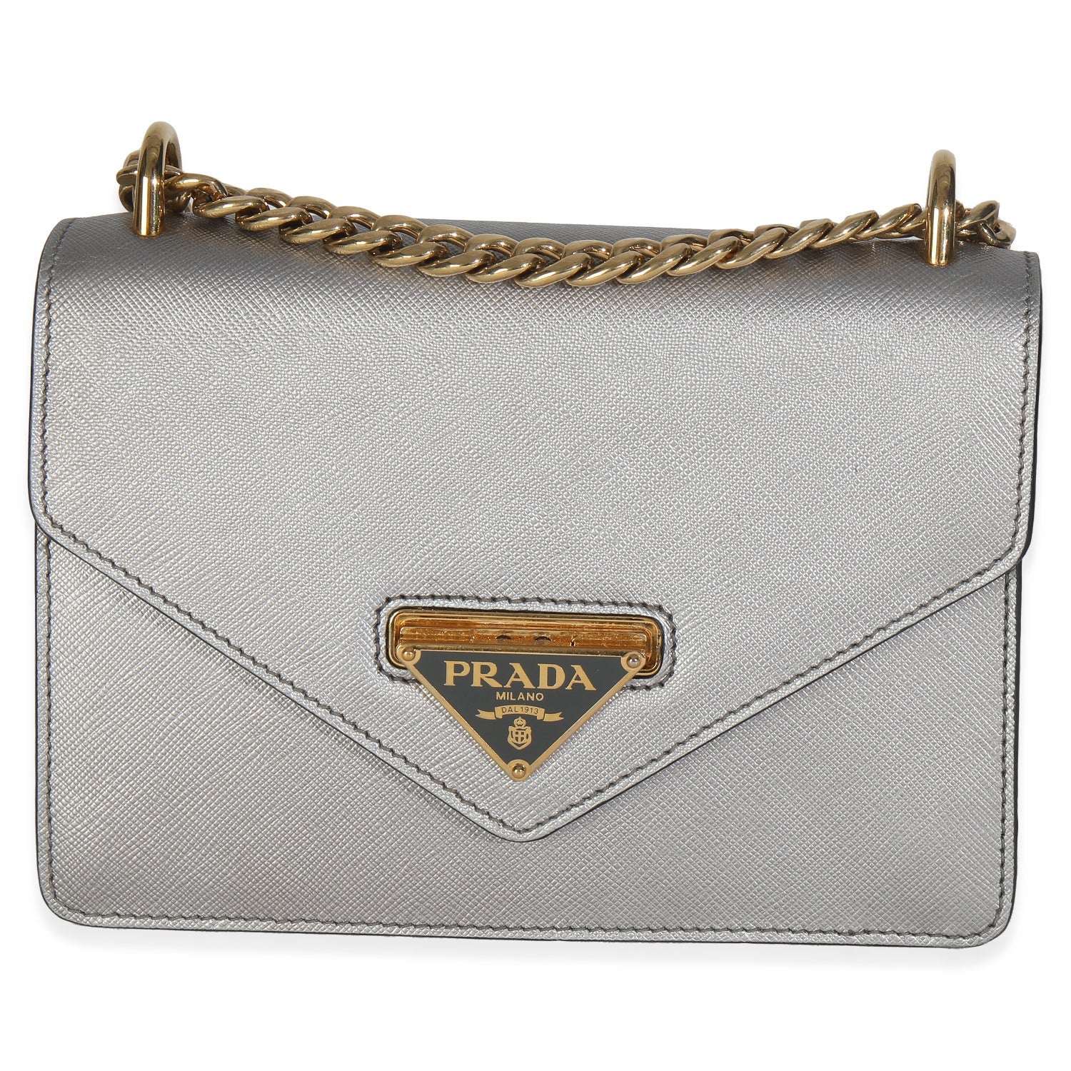 Prada Saffiano Metal Leather Logo Envelope Chain Bag