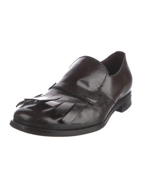 Prada Leather Fringe Trim Accent Loafers