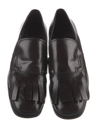 Prada Leather Fringe Trim Accent Loafers
