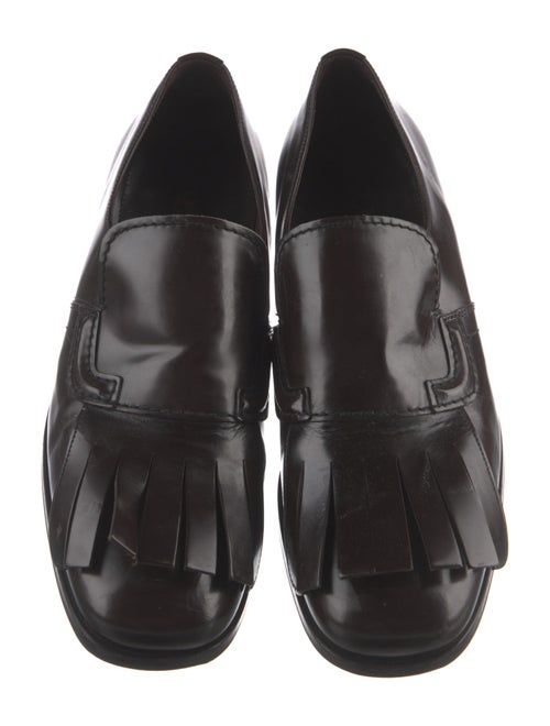 Prada Leather Fringe Trim Accent Loafers