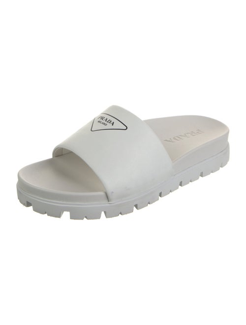 Prada Leather Graphic Print Slides