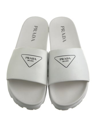 Prada Leather Graphic Print Slides