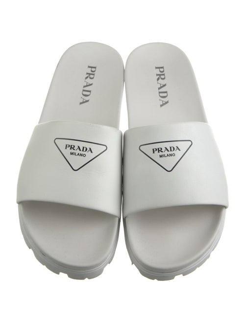 Prada Leather Graphic Print Slides