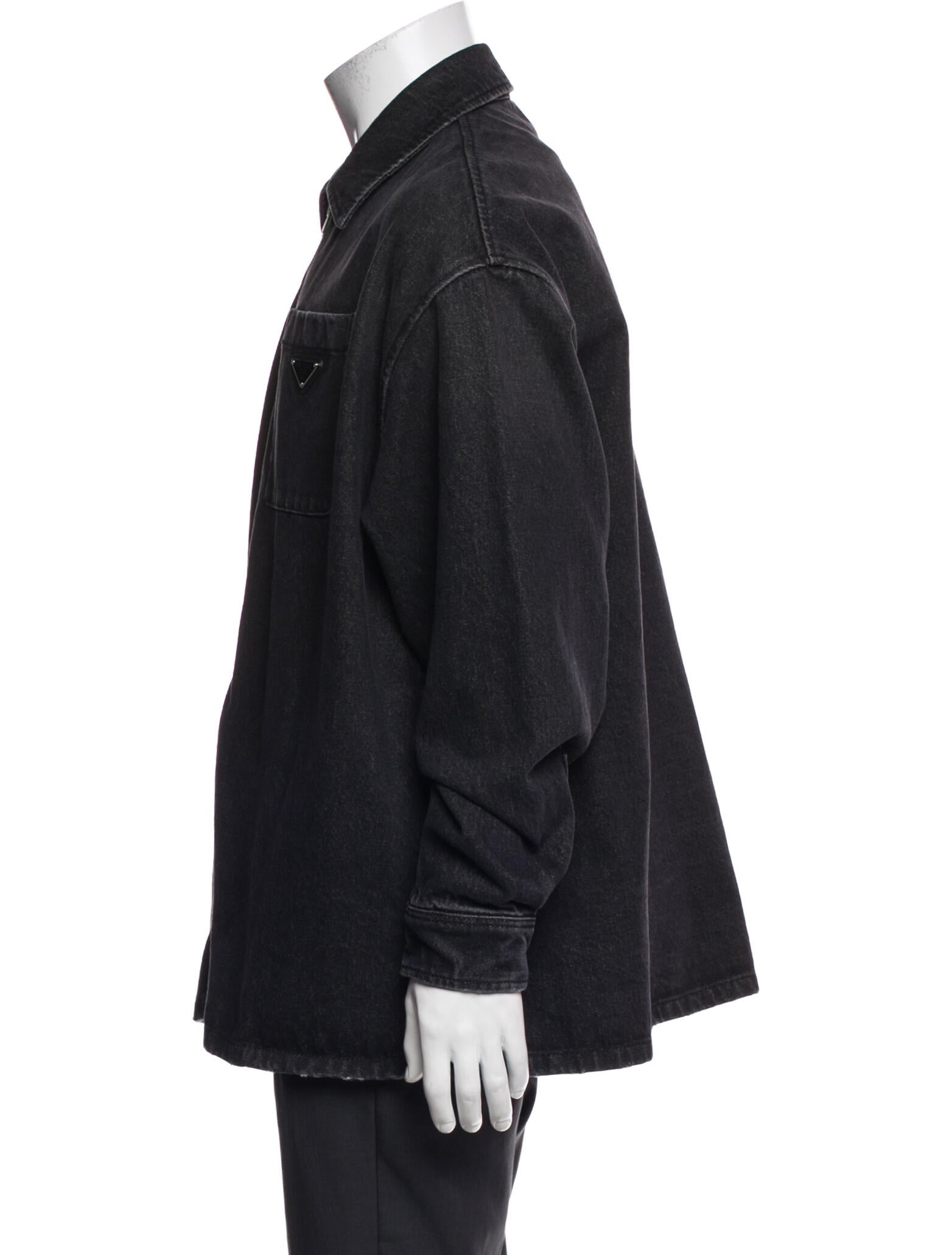 Prada 2022 Enameled Metal Triangle Denim Jacket