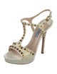 Prada Leather Studded Accents T-Strap Sandals