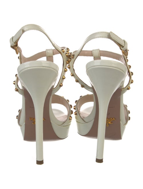 Prada Leather Studded Accents T-Strap Sandals