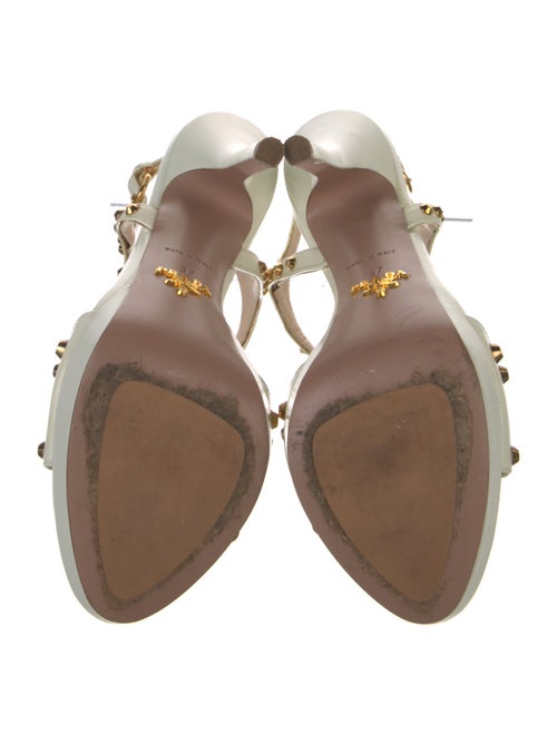 Prada Leather Studded Accents T-Strap Sandals