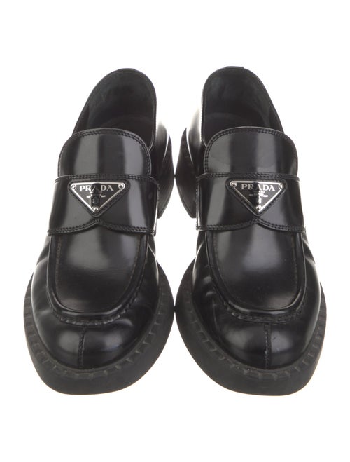 Prada Enameled Metal Triangle Leather Pumps