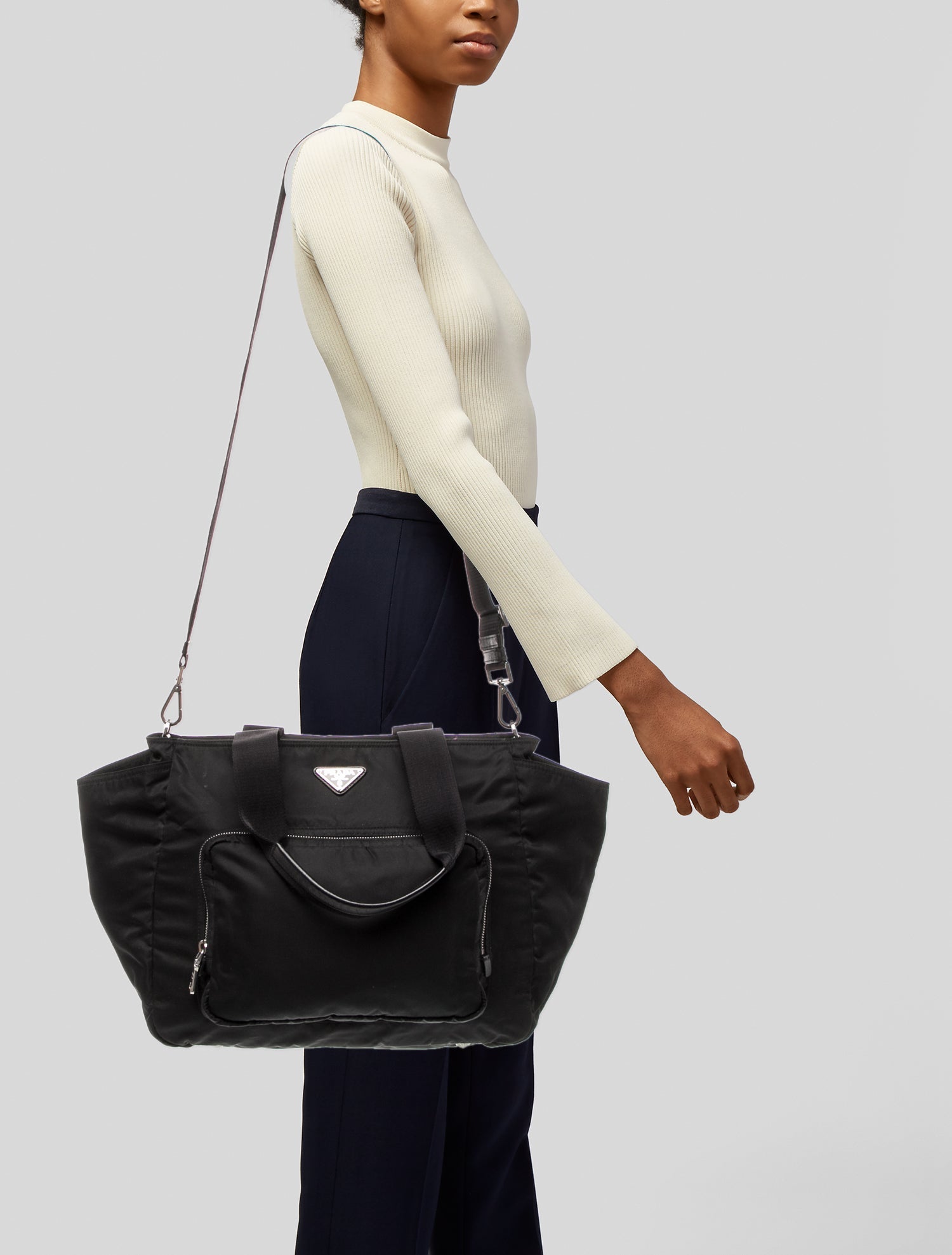 Prada Tessuto Enameled Metal Triangle Diaper Bag