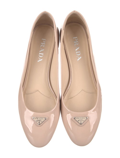 Prada Enameled Metal Triangle Patent Leather Ballet Flats