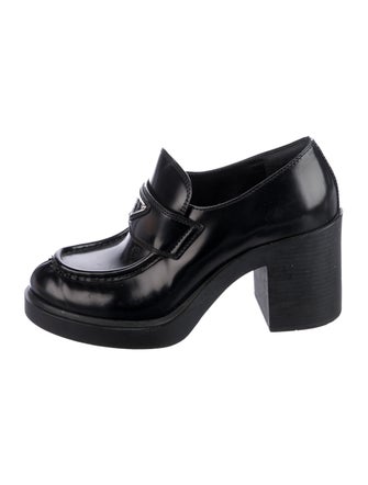 Prada Enameled Metal Triangle Leather Pumps