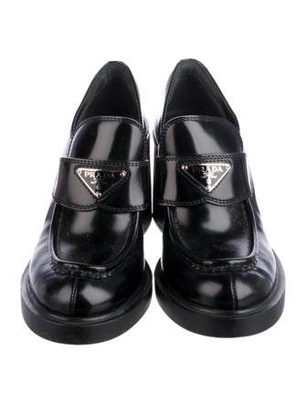 Prada Enameled Metal Triangle Leather Pumps