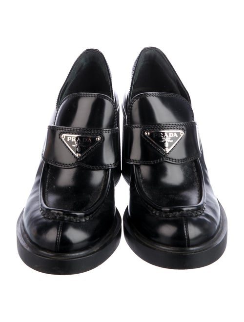 Prada Enameled Metal Triangle Leather Pumps
