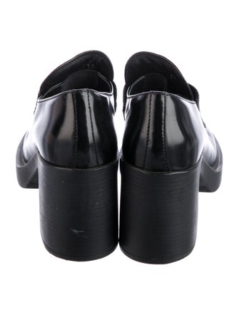 Prada Enameled Metal Triangle Leather Pumps