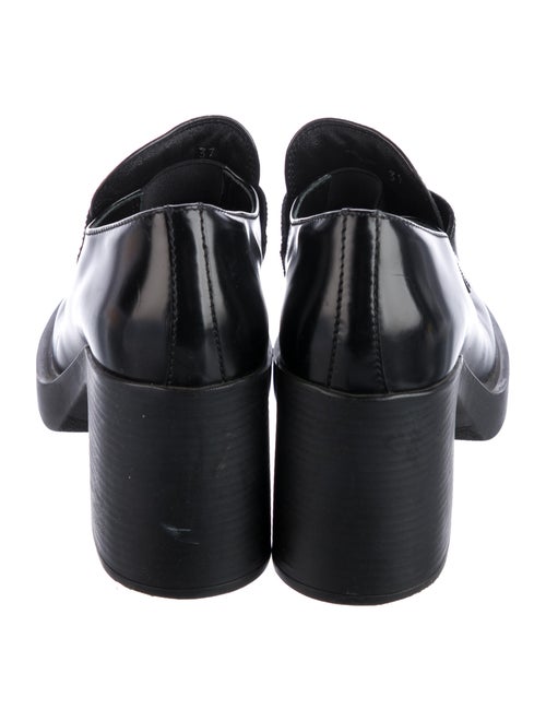 Prada Enameled Metal Triangle Leather Pumps