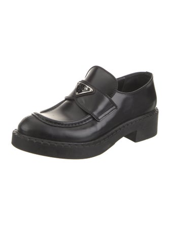 Prada Enameled Metal Triangle Leather Oxfords