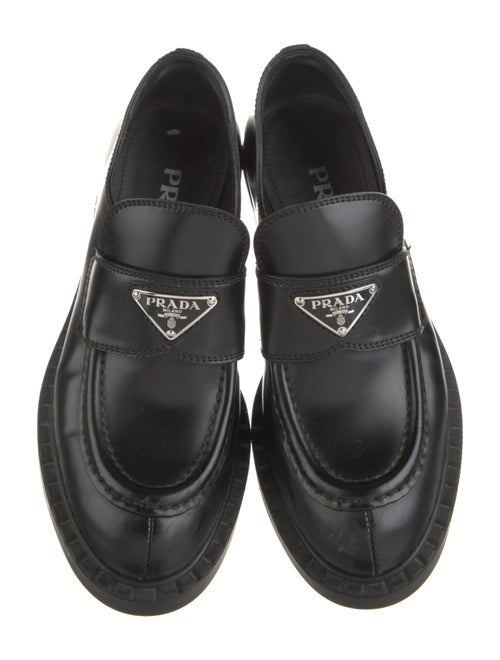 Prada Enameled Metal Triangle Leather Oxfords