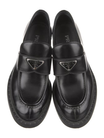 Prada Enameled Metal Triangle Leather Oxfords