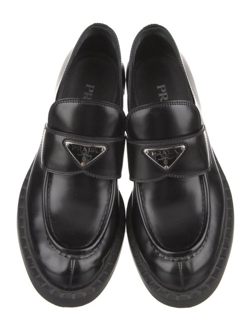 Prada Enameled Metal Triangle Leather Oxfords