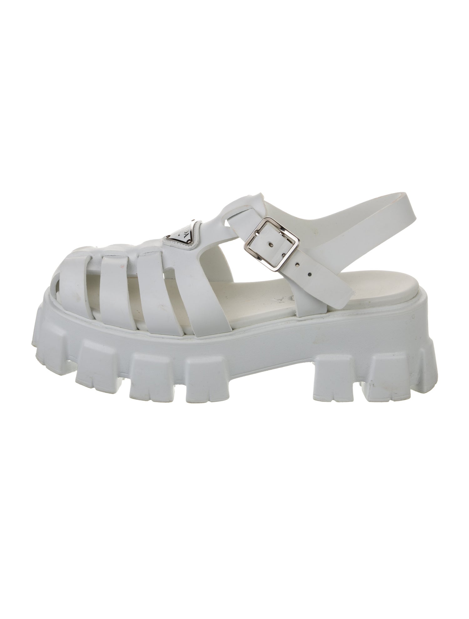 Prada Enameled Metal Triangle Rubber Sandals