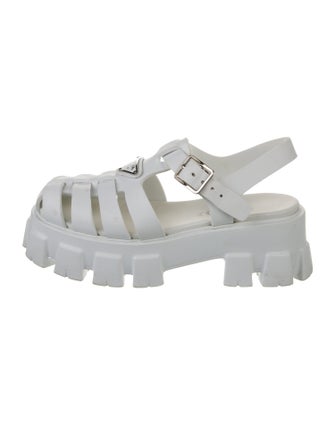 Prada Enameled Metal Triangle Rubber Sandals