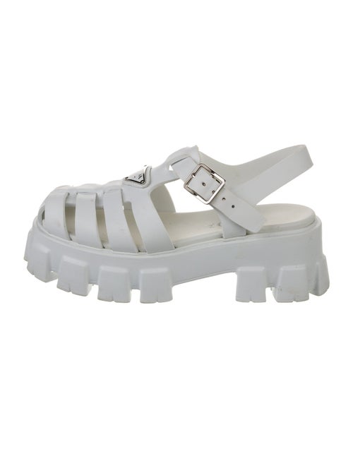 Prada Enameled Metal Triangle Rubber Sandals