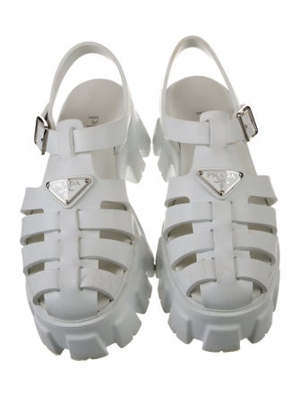 Prada Enameled Metal Triangle Rubber Sandals
