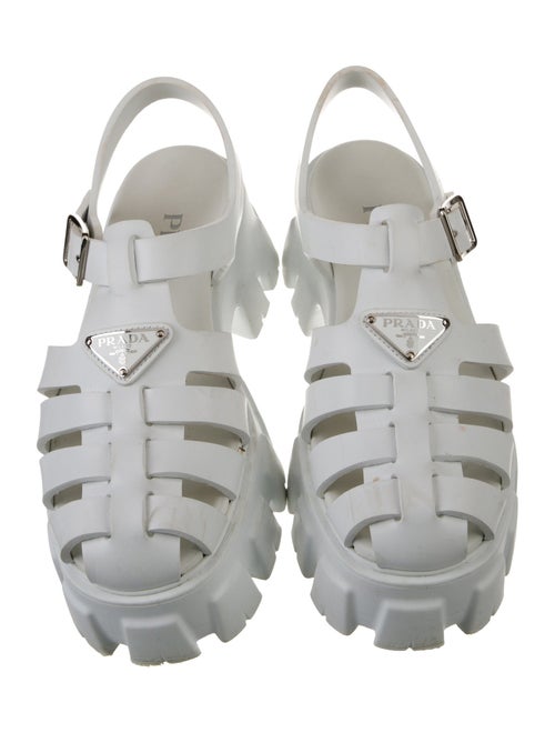 Prada Enameled Metal Triangle Rubber Sandals