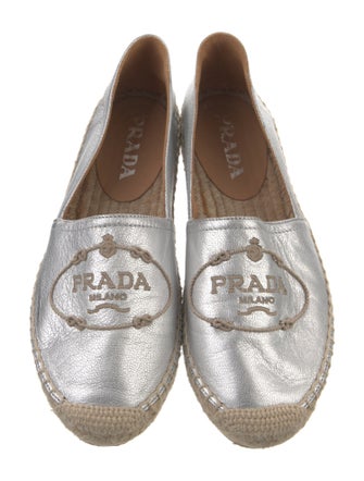 Prada Leather Embroidered Accent Espadrilles