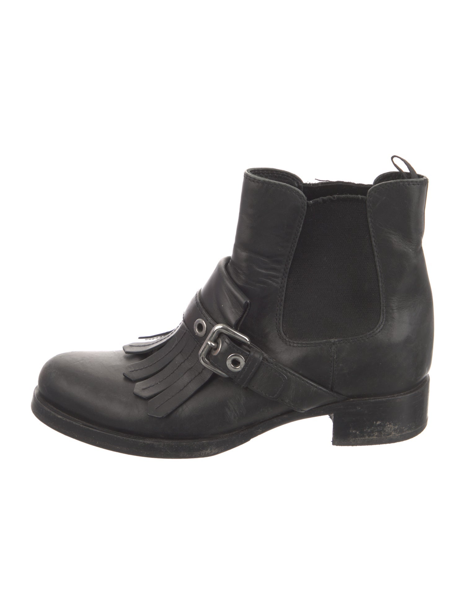 Prada Leather Pleated Accents Chelsea Boots