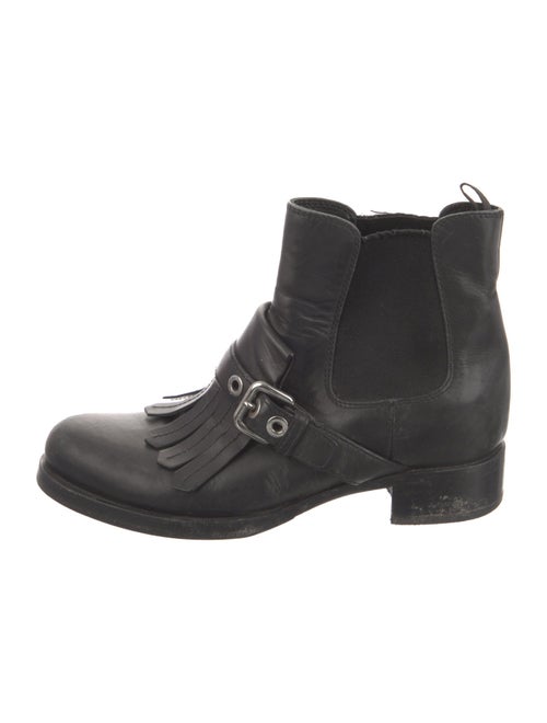 Prada Leather Pleated Accents Chelsea Boots