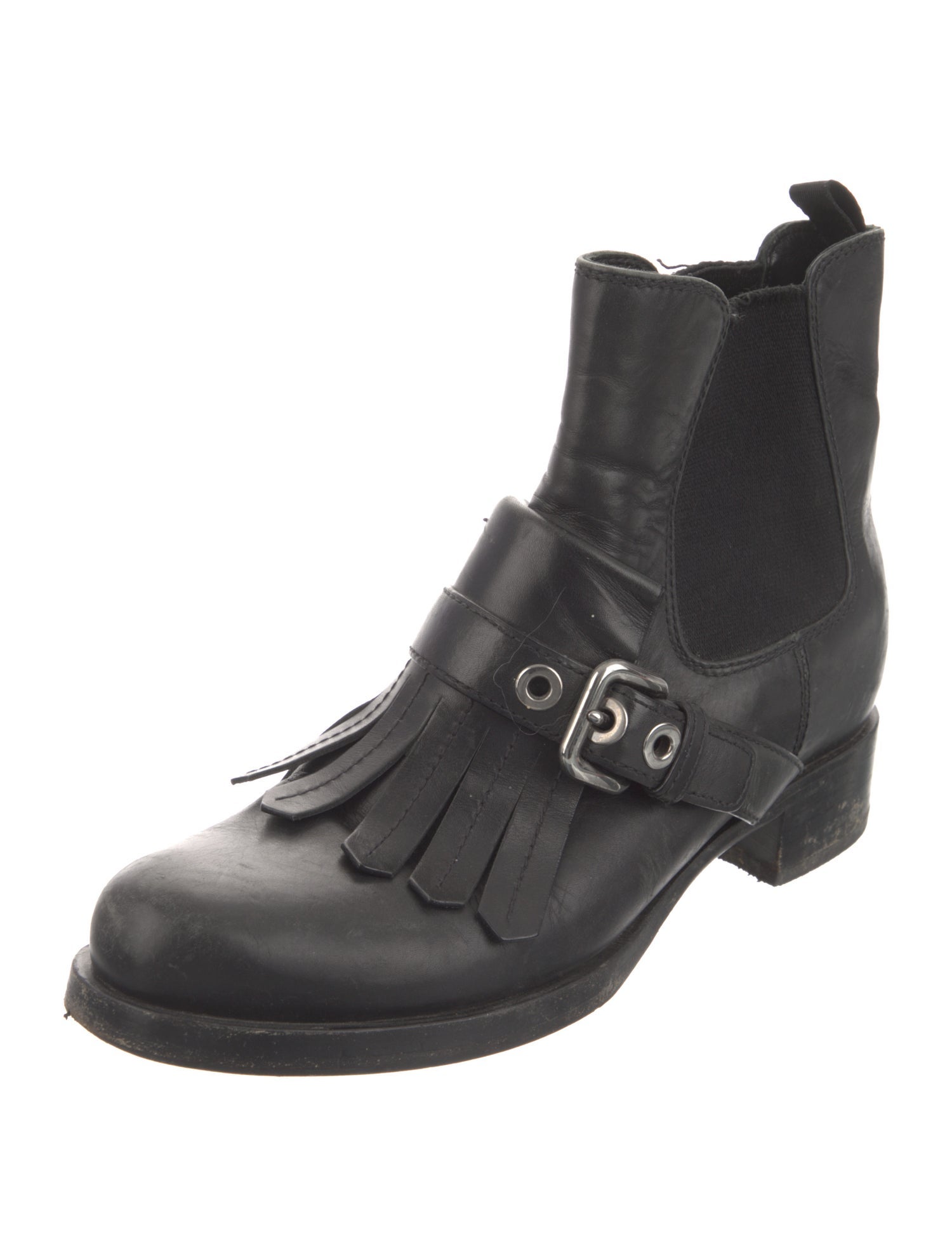 Prada Leather Pleated Accents Chelsea Boots