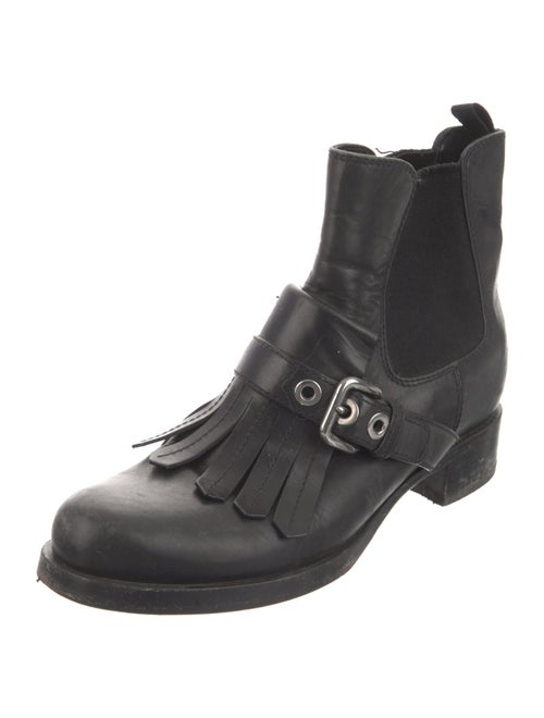 Prada Leather Pleated Accents Chelsea Boots