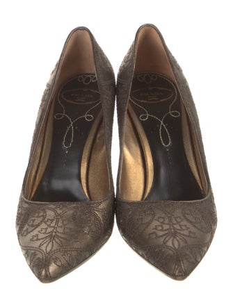 Prada Leather Embroidered Accent Pumps