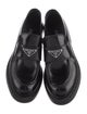 Prada Enameled Metal Triangle Leather Loafers