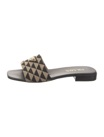 Prada Enameled Metal Triangle Printed Slides
