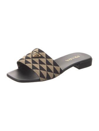 Prada Enameled Metal Triangle Printed Slides