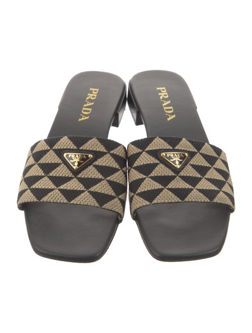 Prada Enameled Metal Triangle Printed Slides