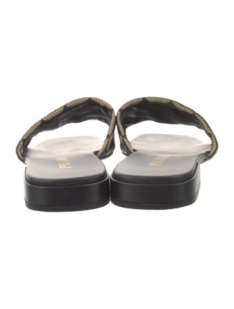 Prada Enameled Metal Triangle Printed Slides