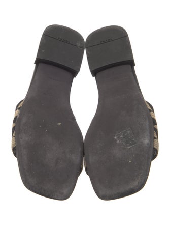 Prada Enameled Metal Triangle Printed Slides