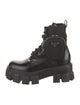 Prada Enameled Metal Triangle Leather Combat Boots