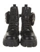 Prada Enameled Metal Triangle Leather Combat Boots